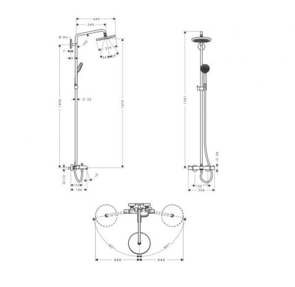 Душевая система Hansgrohe Croma 220 Showerpipe, хром