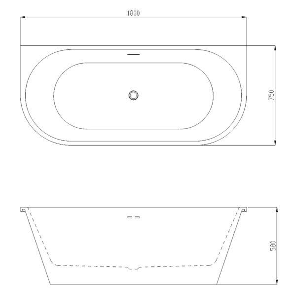 Ванна акриловая Azario ELCON 1800x750x580 пристенная, в комплекте с сифоном и металлической рамой E