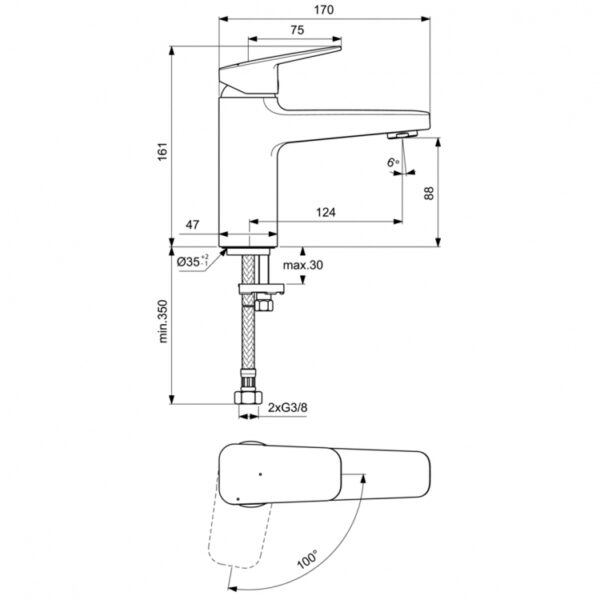 Смеситель для раковины Ideal Standard CERAPLAN керамический картридж, хром