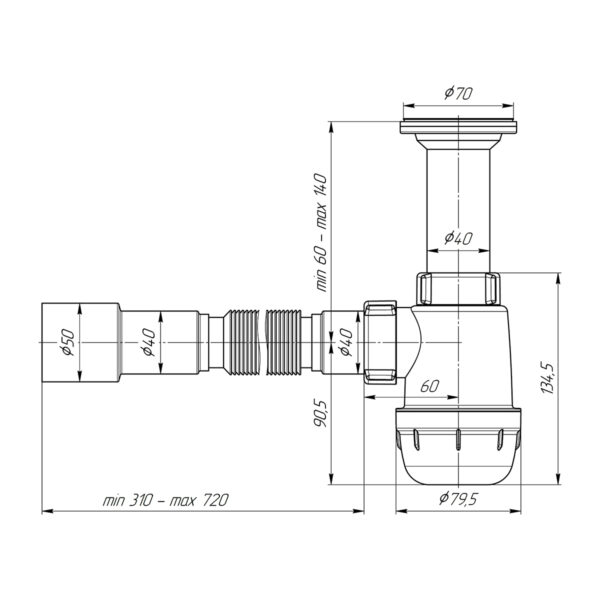 Сифон для раковины Ани Пласт 1 1/2"*40 с гибкой трубкой 40х40/50