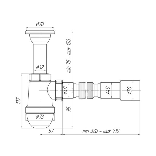 Сифон для раковины Ани Пласт 1 1/2"*40 с гибкой трубой 40х40/50