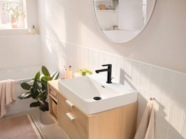 Смеситель для раковины Hansgrohe Rebris S со сливным гарнитуром, керамический картридж, черный матов